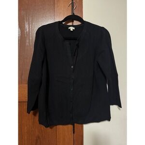 Talbots Womens XL Black Cotton Textured Honeycomb Knit Cardigan Sweater CN4993